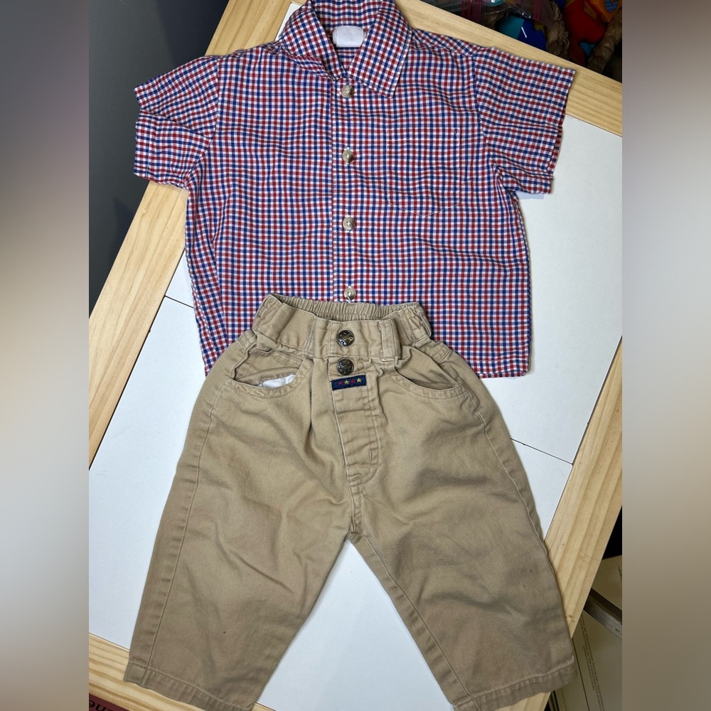Vintage Sears Red and Blue Checkered Kids Shirt Matching Set